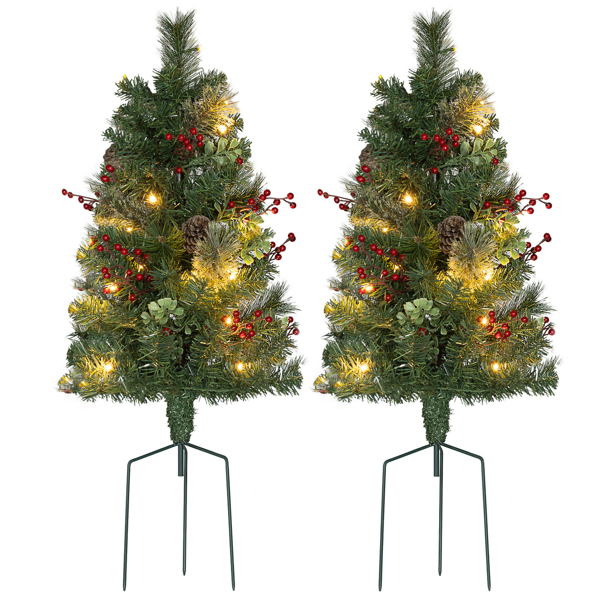 2ft Pre-Lit Artificial Christmas Tree 2-Pack with Berries-Home Furnishings > Holiday & Seasonal > Christmas Trees > Pre Lit Christmas Trees-DECOROLALA
