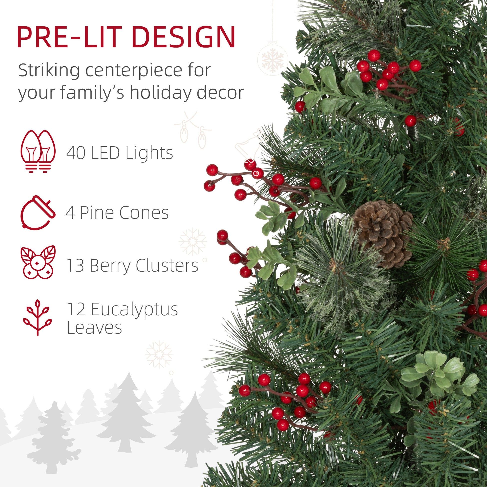 2ft Pre-Lit Artificial Christmas Tree 2-Pack with Berries-Home Furnishings > Holiday & Seasonal > Christmas Trees > Pre Lit Christmas Trees-DECOROLALA
