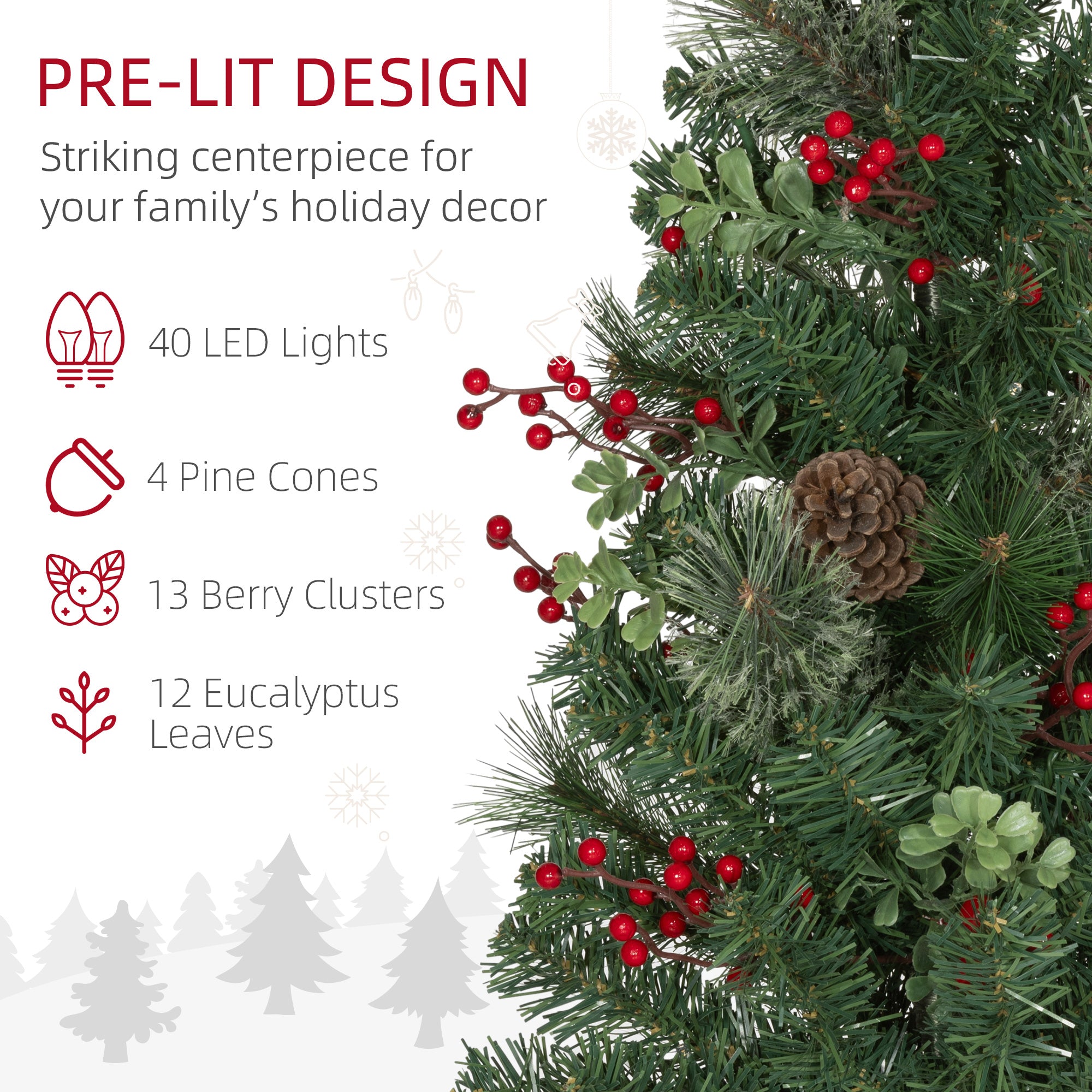2ft Pre-Lit Artificial Christmas Tree 2-Pack with Berries-Home Furnishings > Holiday & Seasonal > Christmas Trees > Pre Lit Christmas Trees-DECOROLALA