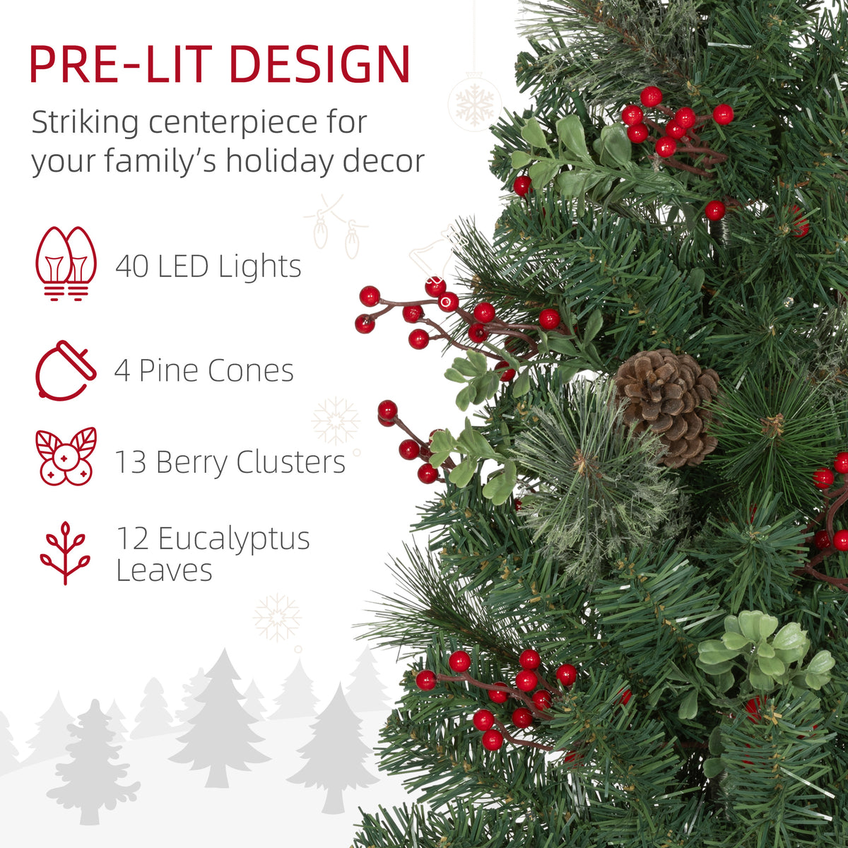 2ft Pre-Lit Artificial Christmas Tree 2-Pack with Berries-Home Furnishings > Holiday & Seasonal > Christmas Trees > Pre Lit Christmas Trees-DECOROLALA