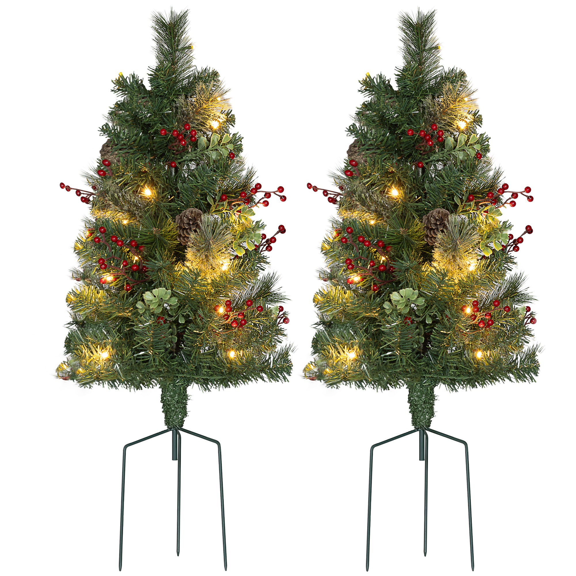 2ft Pre-Lit Artificial Christmas Tree 2-Pack with Berries-Home Furnishings > Holiday & Seasonal > Christmas Trees > Pre Lit Christmas Trees-DECOROLALA