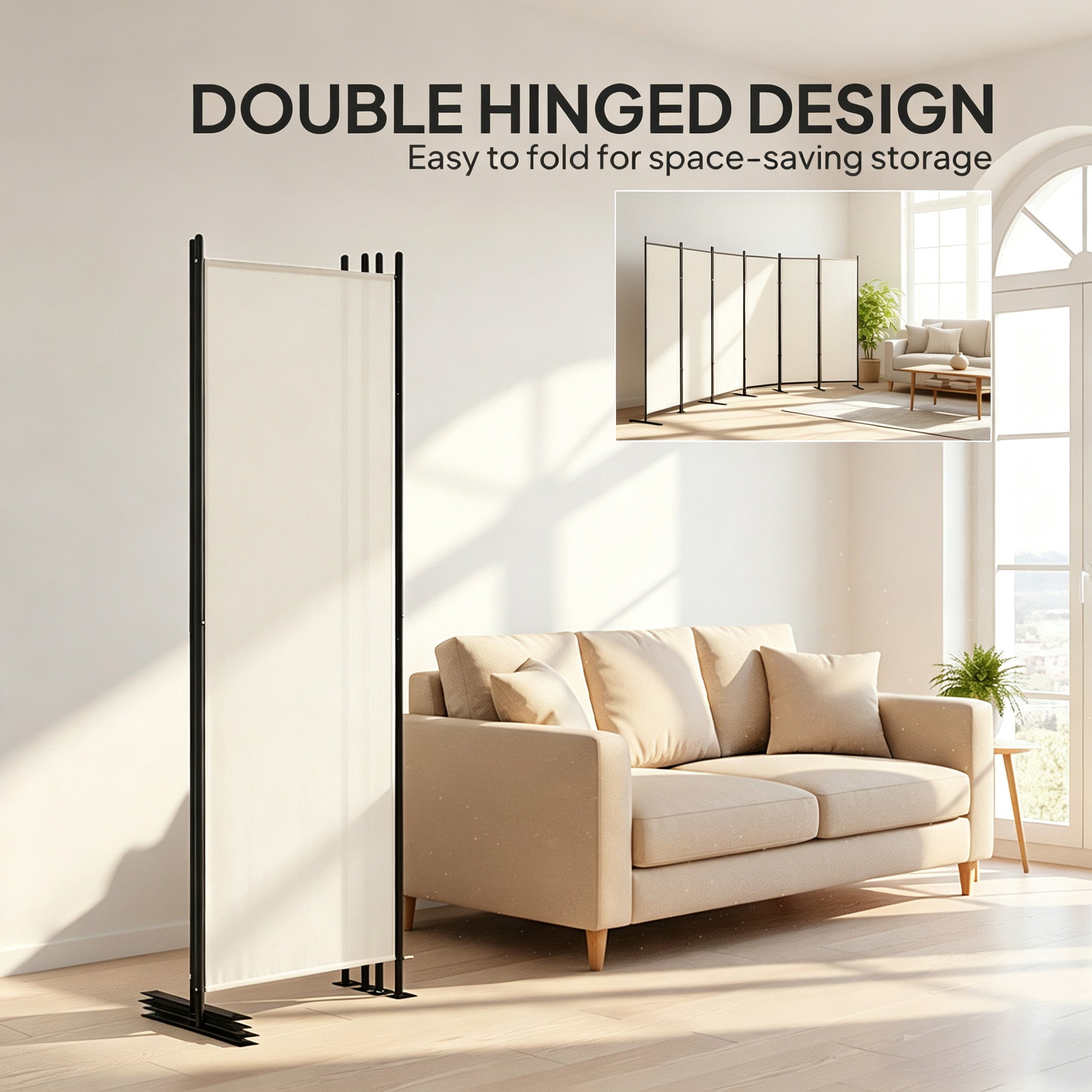 6 Panel Room Divider, 6 Ft Folding Privacy Screen, Portable Freestanding Partition Wall Divider, Beige