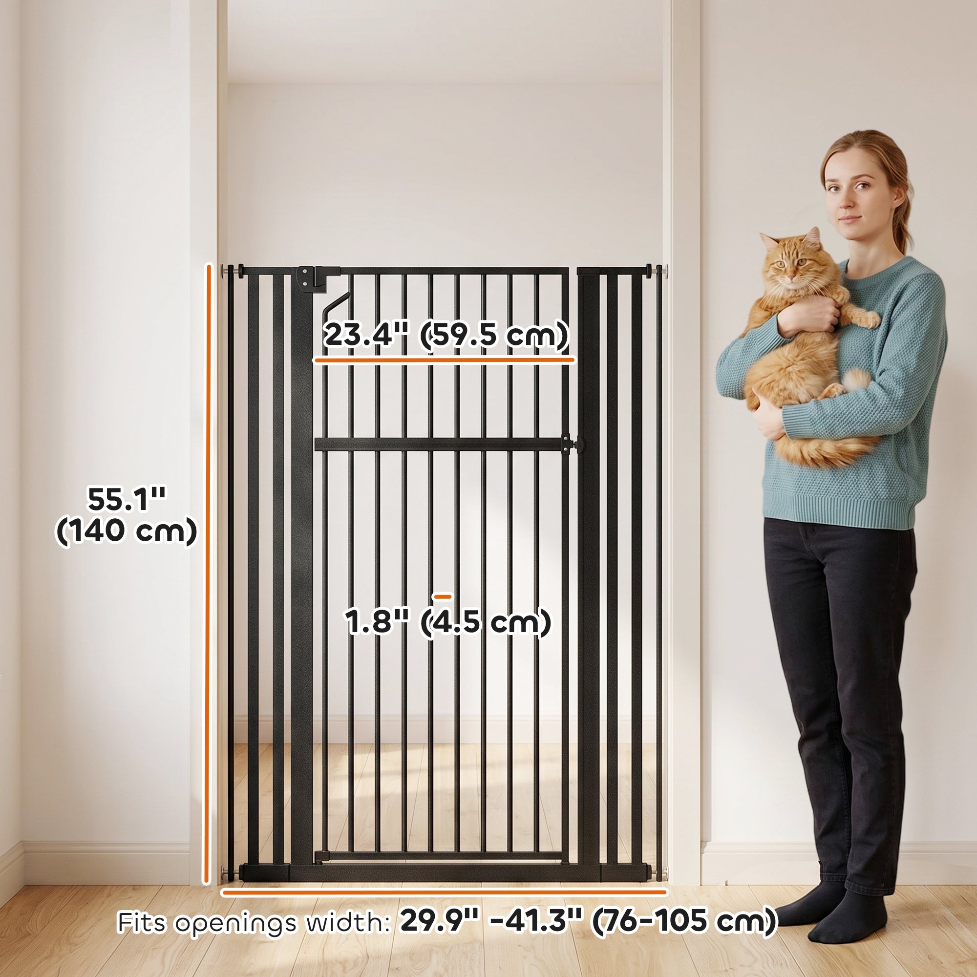 Barrière pour animaux extra haute de 55", largeur réglable de 30 à 41", barrière pour bébé à fixation par pression pour portes, couloirs et escaliers