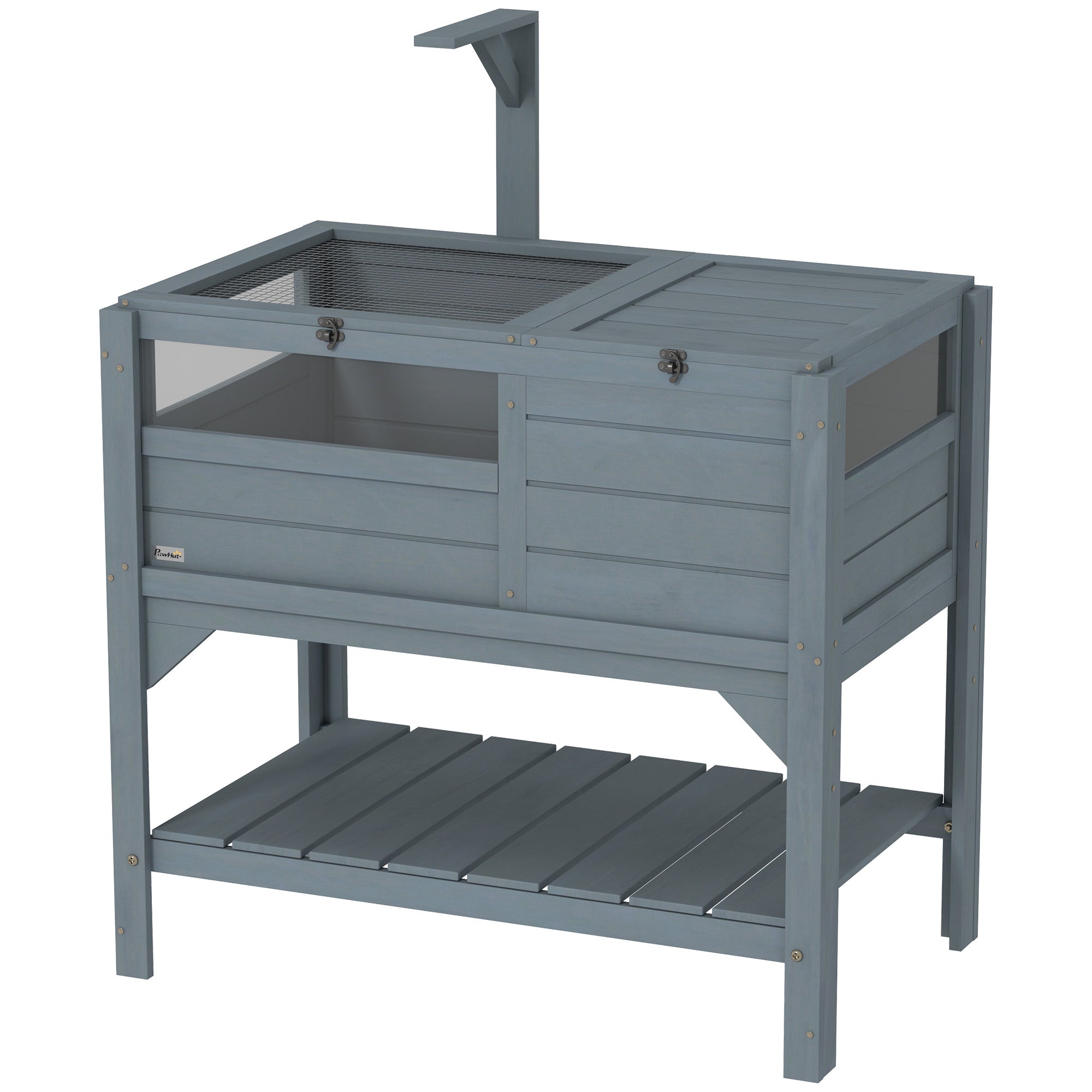 Wooden Tortoise House Habitat with Shelf, Light Support Frame, Tray for Indoor Use, 33" L x 20" W x 41" H