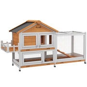 65" Wooden Rabbit Hutch, Pet Playpen with Openable Roof, Storage Box, for Rabbits and Small Animals, Yellow