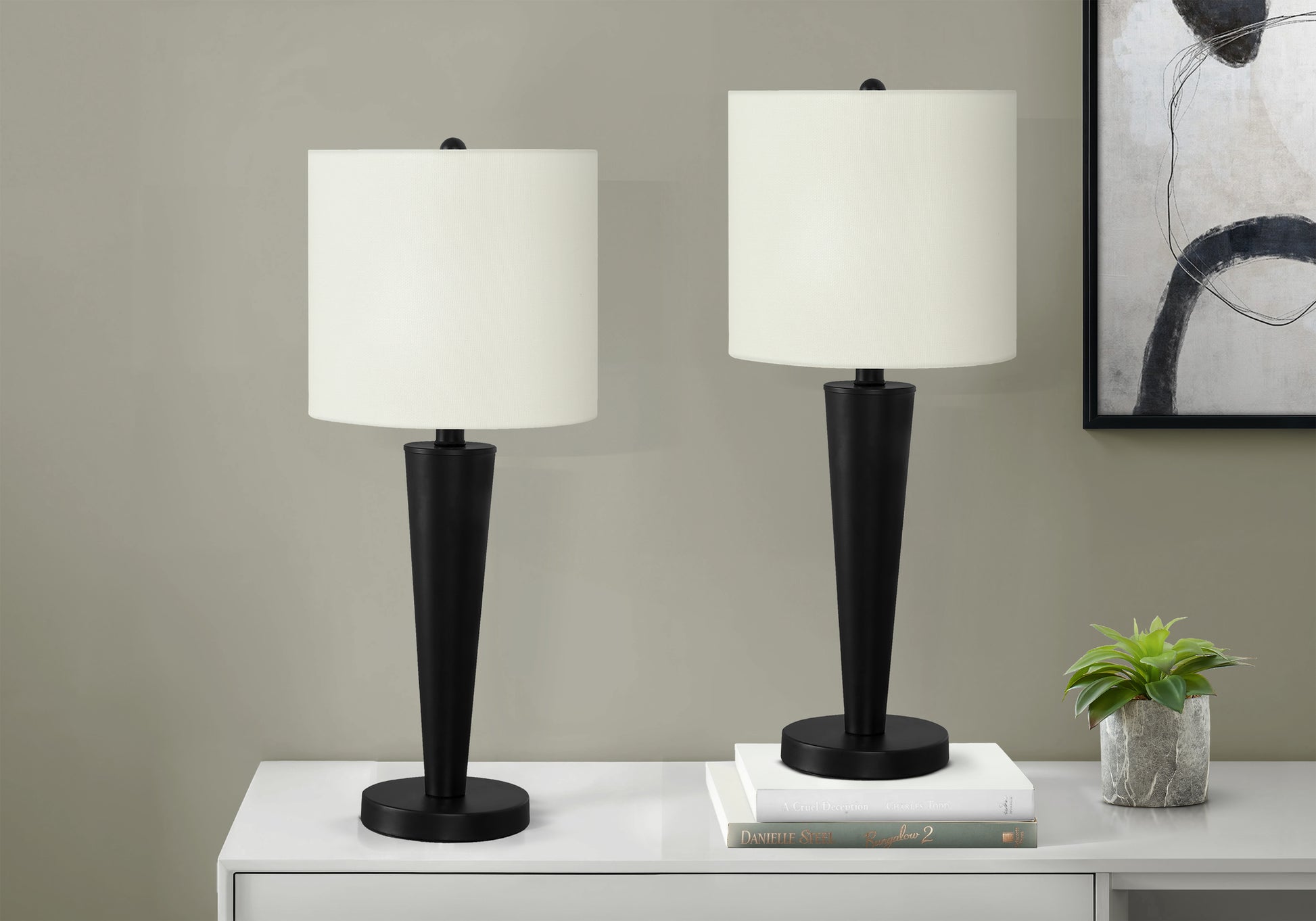 2pc 24"H Table Lamps Nickel/Grey USB-Lighting-DECOROLALA