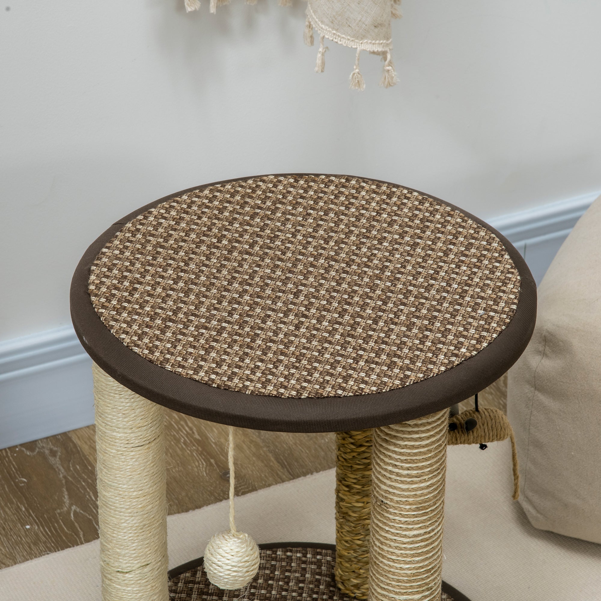 17" Cat Tree, Kitty Activity Centre with Hanging Toys, Cat Tower with Jute, Sisal, Seagrass Scratching Post, Brown