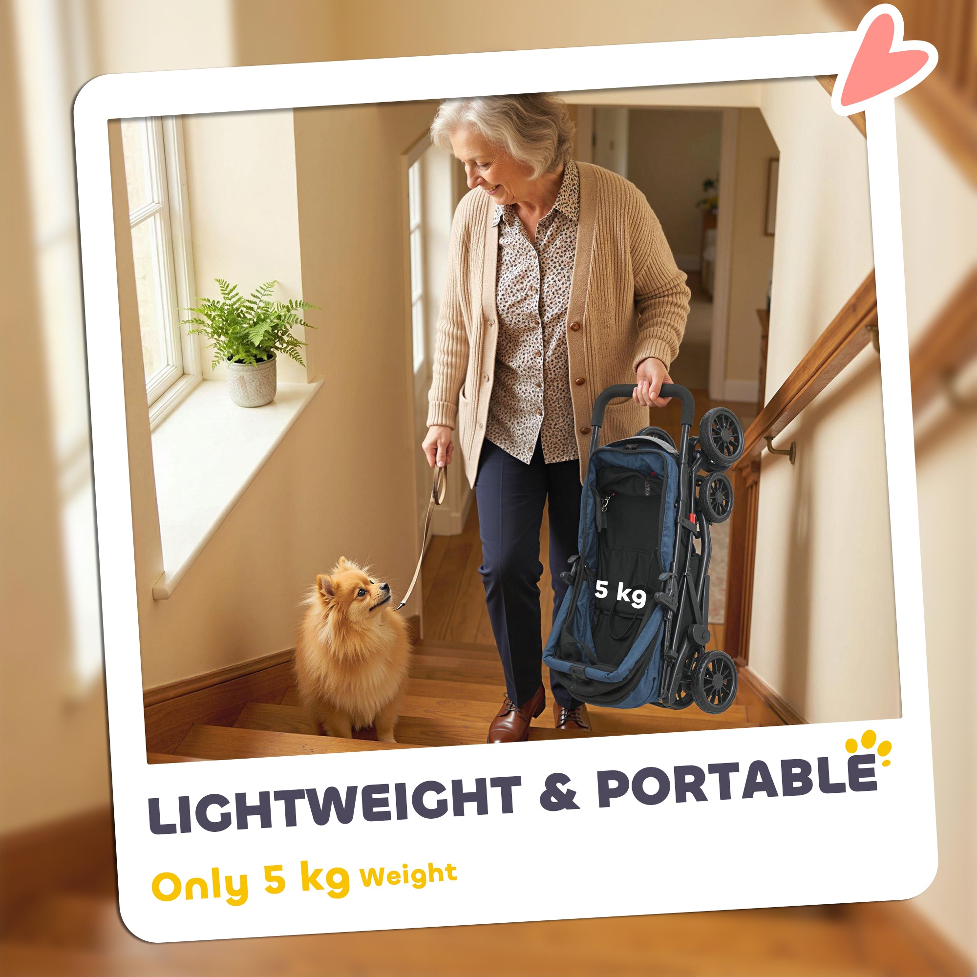 Foldable Pet Stroller for Small Dogs and Cats with 4 Wheels, Mesh Windows, Brake, Removable Pad, Storage Tray, Dark Blue