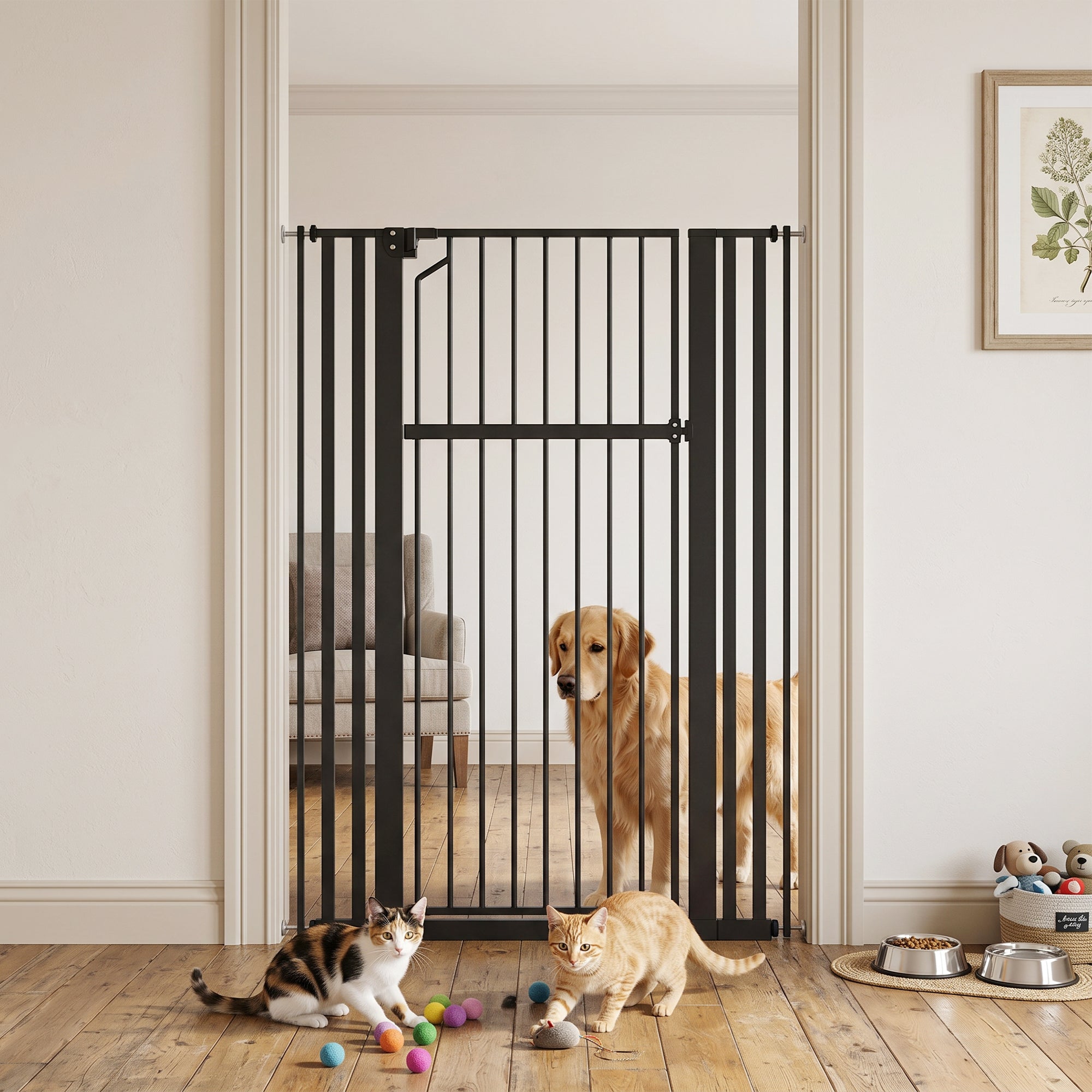 55" Extra Tall Pet Gate 30-41" Wide Adjustable Baby Gate Pressure Mounted for Doorways, Hallways, Stairs