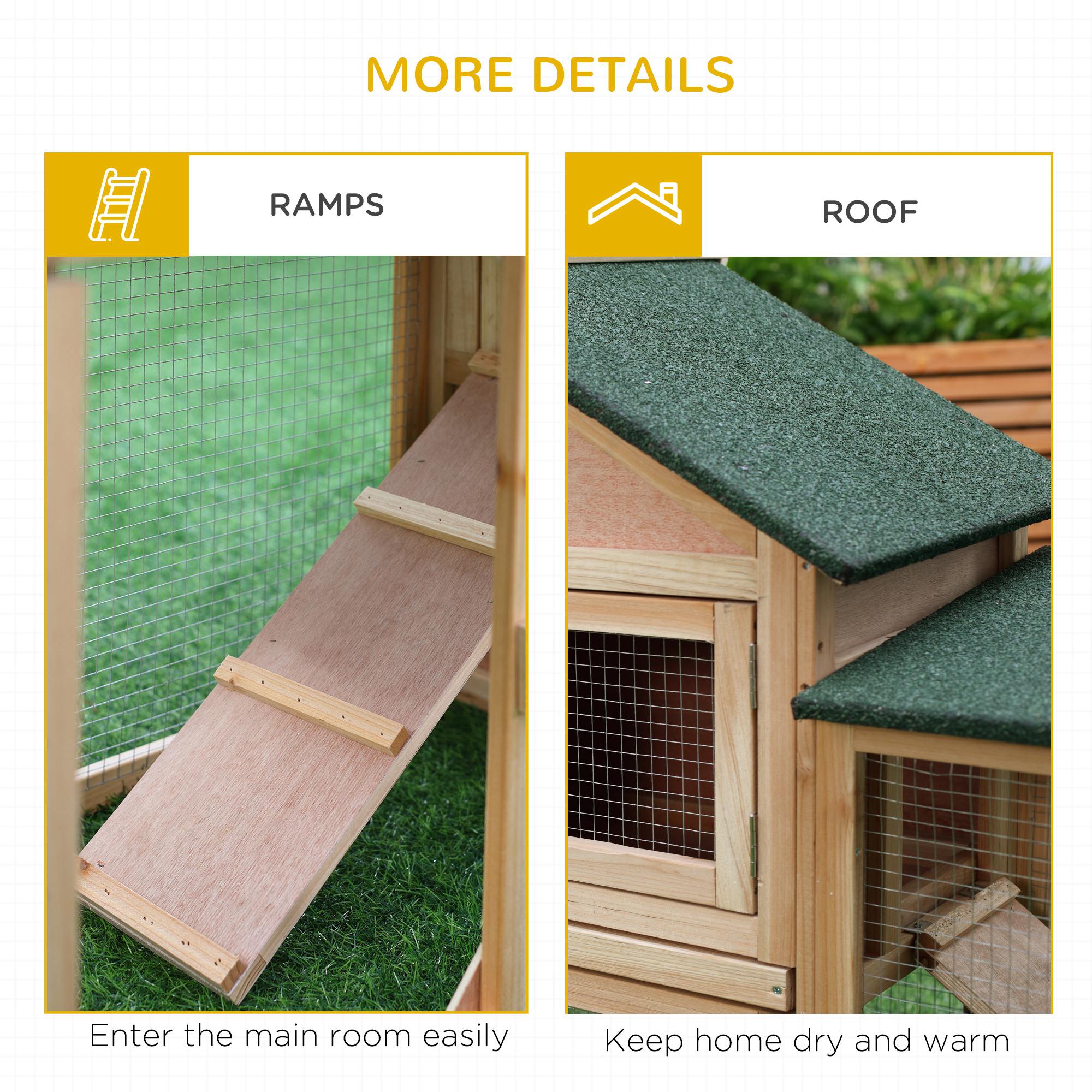Large Rabbit Hutch Wood Bunny Cage Outdoor Guinea Pig House with Double Runs Slide Out Tray Ramps, 83"x18"x33", Natural
