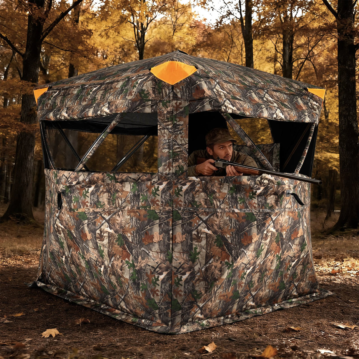 3-4 Person Hunting Blind 270° See-Through Pop-up Ground Blind with Full-Open Swing Door-Tents-DECOROLALA