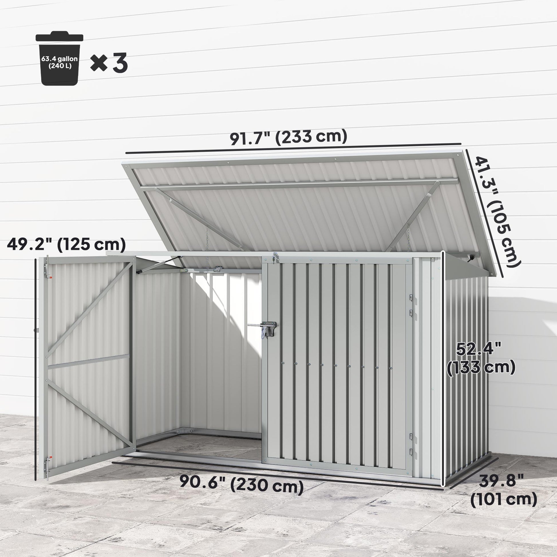 3-Bin Garbage Storage Shed - Silver Grey Galvanized Steel-Patio & Garden > Lawn & Garden > Sheds-DECOROLALA