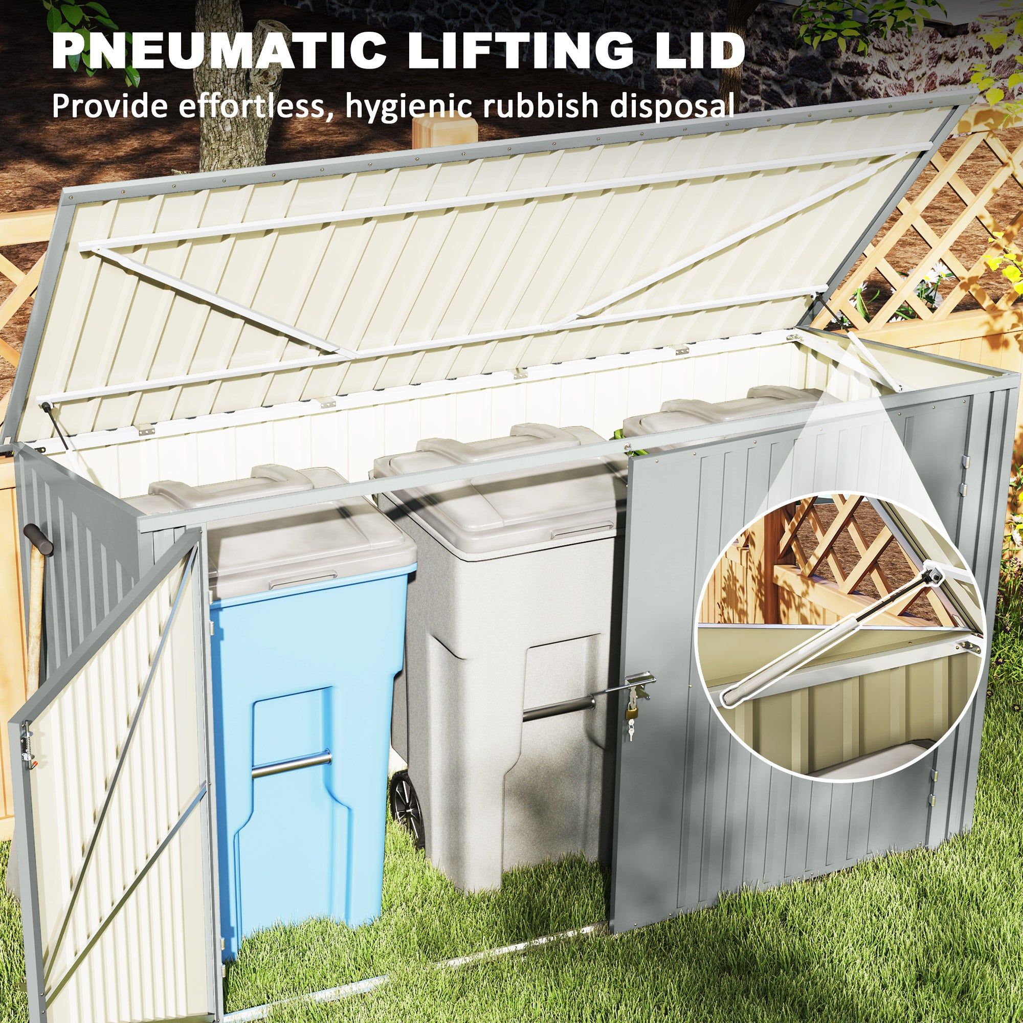3-Bin Garbage Storage Shed - Silver Grey Galvanized Steel-Patio & Garden > Lawn & Garden > Sheds-DECOROLALA