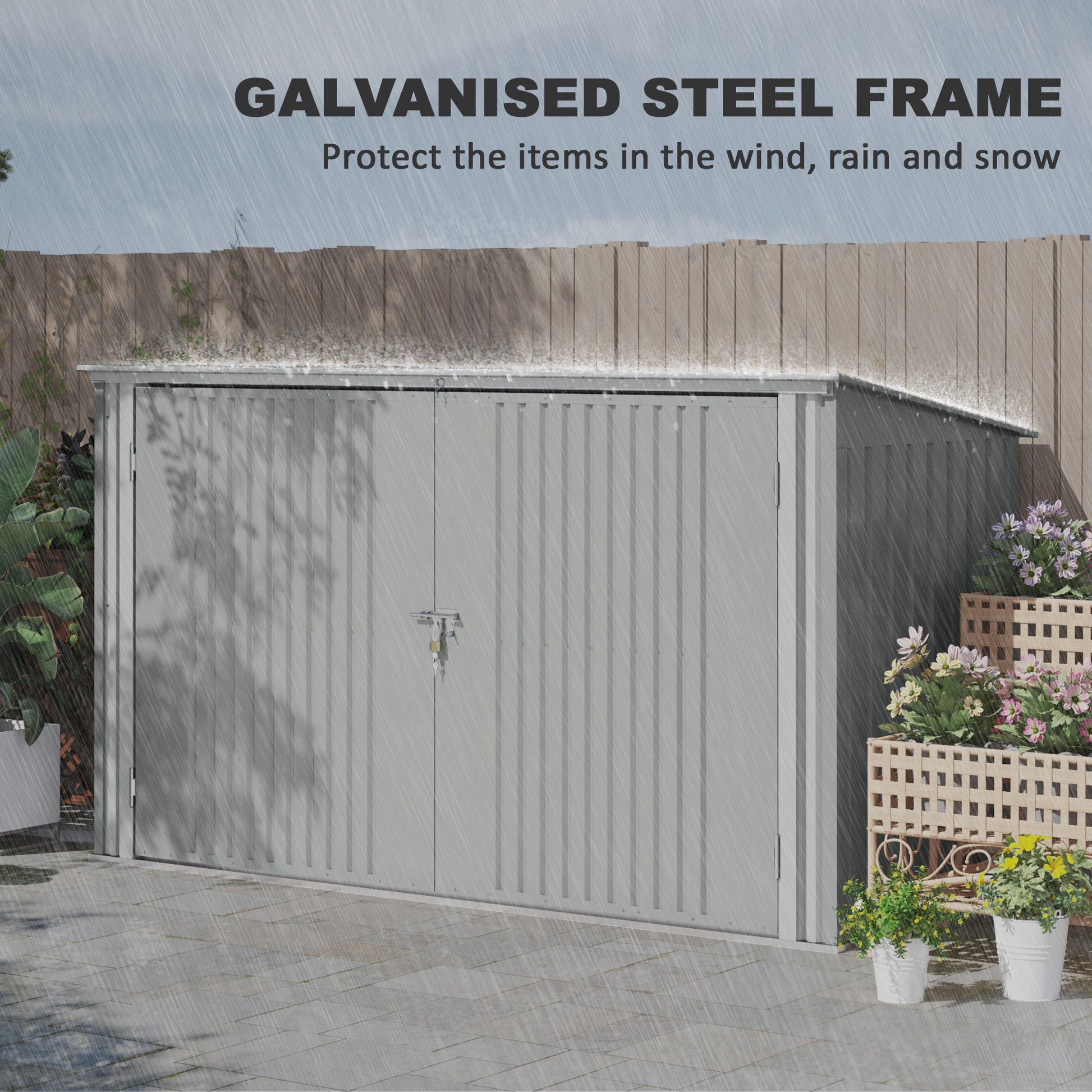 3-Bin Garbage Storage Shed - Silver Grey Galvanized Steel-Patio & Garden > Lawn & Garden > Sheds-DECOROLALA