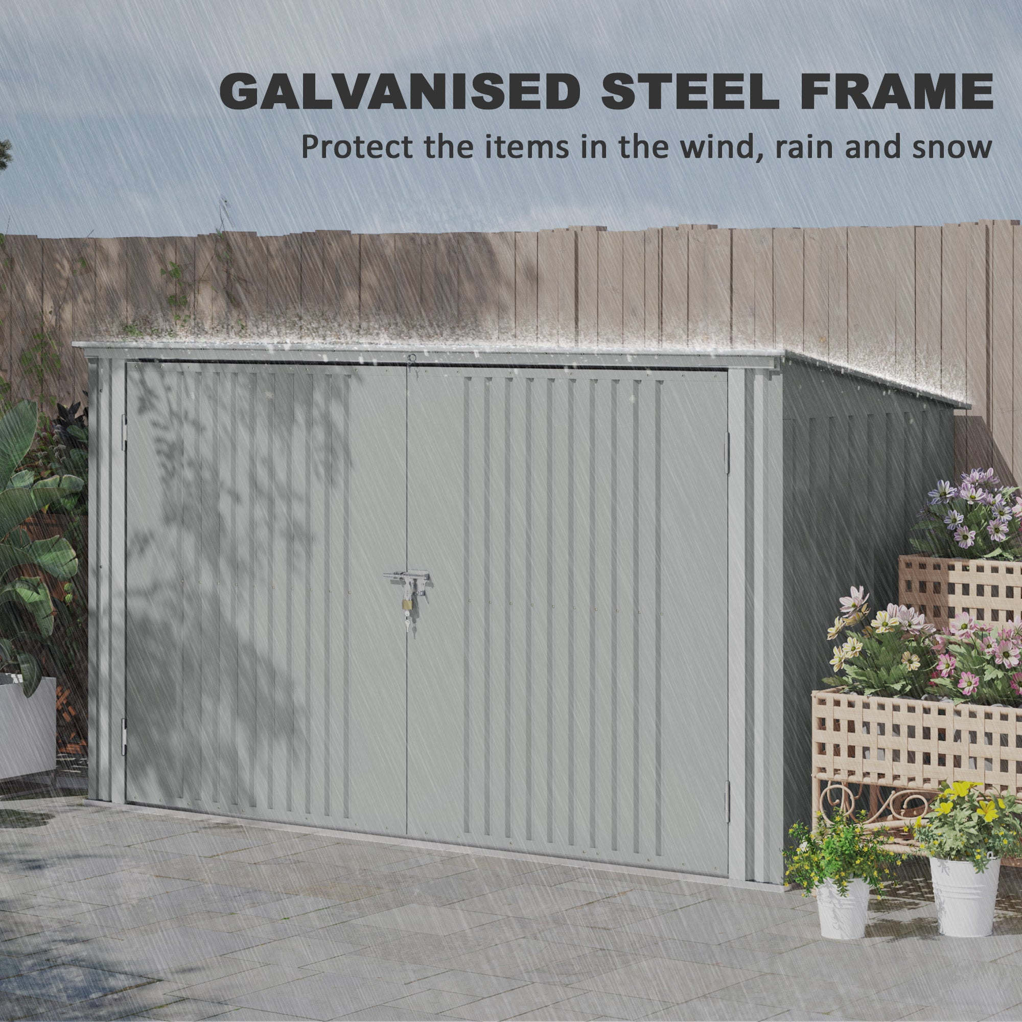 3-Bin Garbage Storage Shed - Silver Grey Galvanized Steel-Patio & Garden > Lawn & Garden > Sheds-DECOROLALA