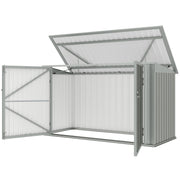 3-Bin Garbage Storage Shed - Silver Grey Galvanized Steel-Patio & Garden > Lawn & Garden > Sheds-DECOROLALA