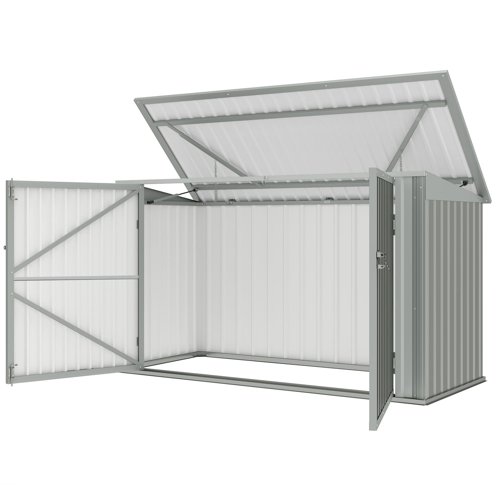 3-Bin Garbage Storage Shed - Silver Grey Galvanized Steel-Patio & Garden > Lawn & Garden > Sheds-DECOROLALA
