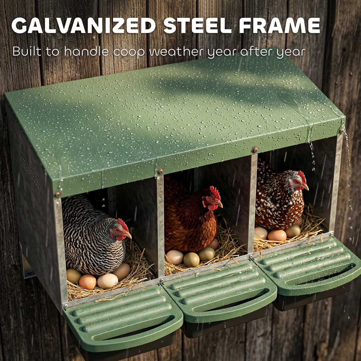 3-Compartment Roll-Away Chicken Nesting Box - Galvanized Steel-Small Animals-DECOROLALA