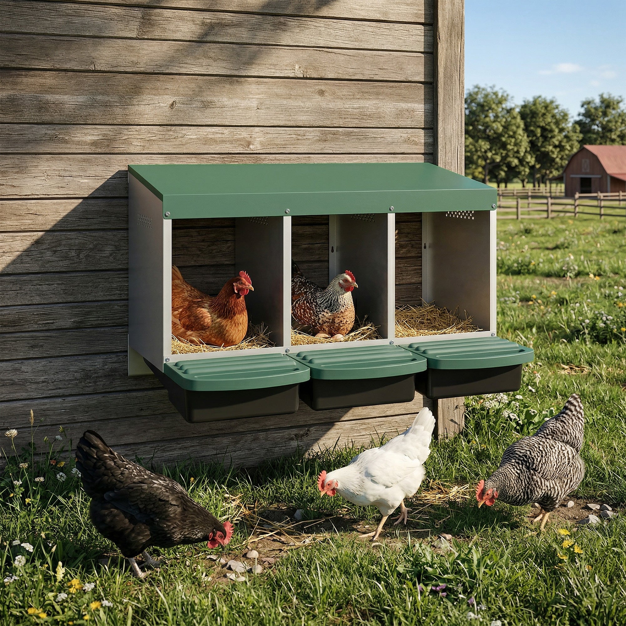 3-Compartment Roll-Away Chicken Nesting Box - Galvanized Steel-Small Animals-DECOROLALA
