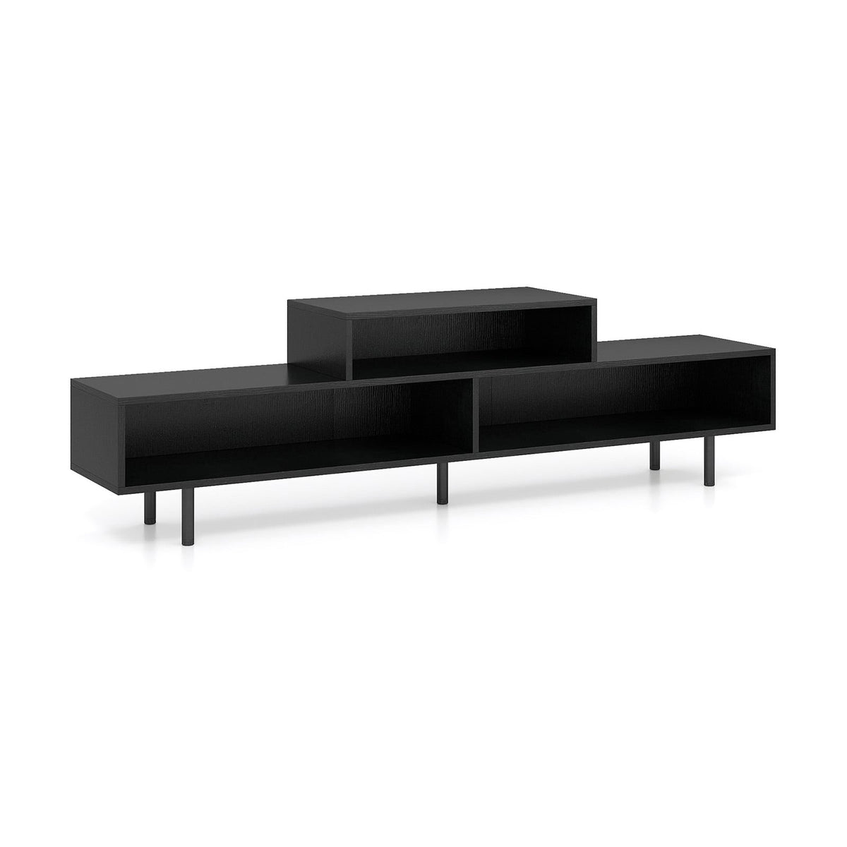 3 Cubby TV Stand for TVs up to 70 Inch Entertainment Center with Open Storage Compartments-Black-Entertainment Centers & TV Stands-DECOROLALA
