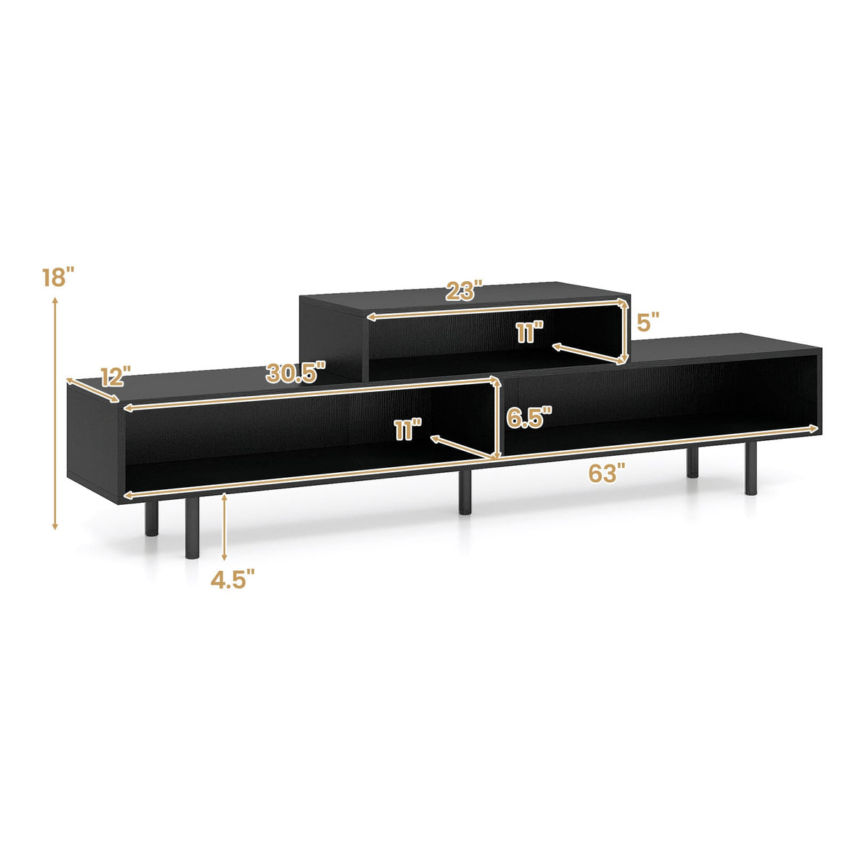 3 Cubby TV Stand for TVs up to 70 Inch Entertainment Center with Open Storage Compartments-Black-Entertainment Centers & TV Stands-DECOROLALA
