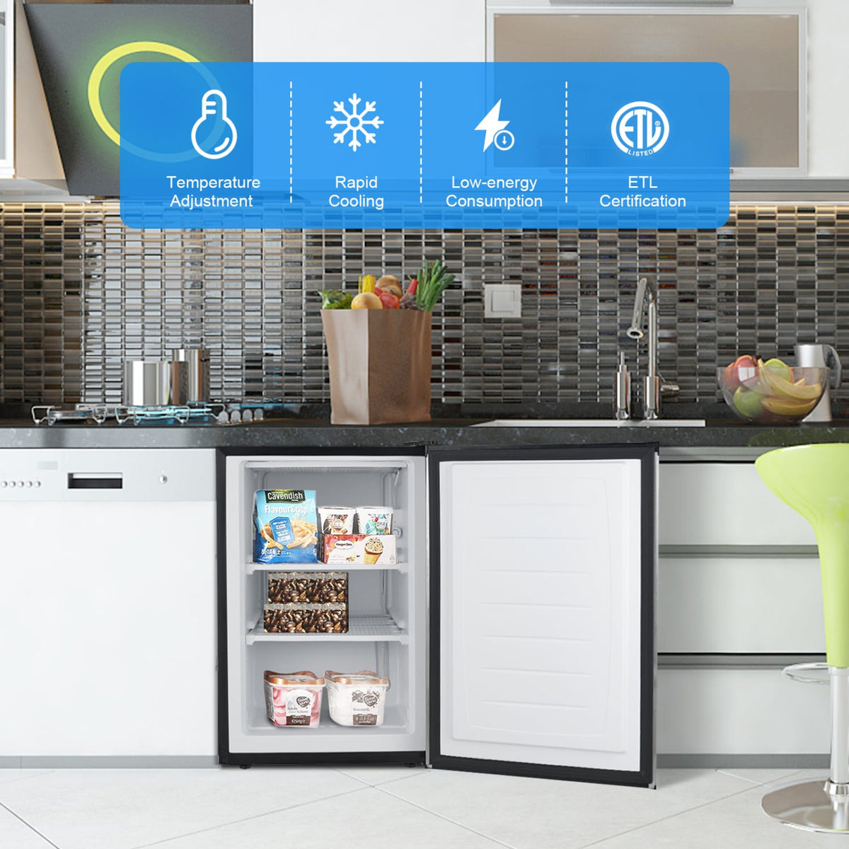 3 Cubic Feet Compact Upright Freezer with Stainless Steel Door-Refrigerators-DECOROLALA