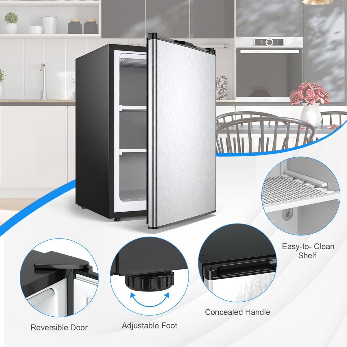 3 Cubic Feet Compact Upright Freezer with Stainless Steel Door-Refrigerators-DECOROLALA