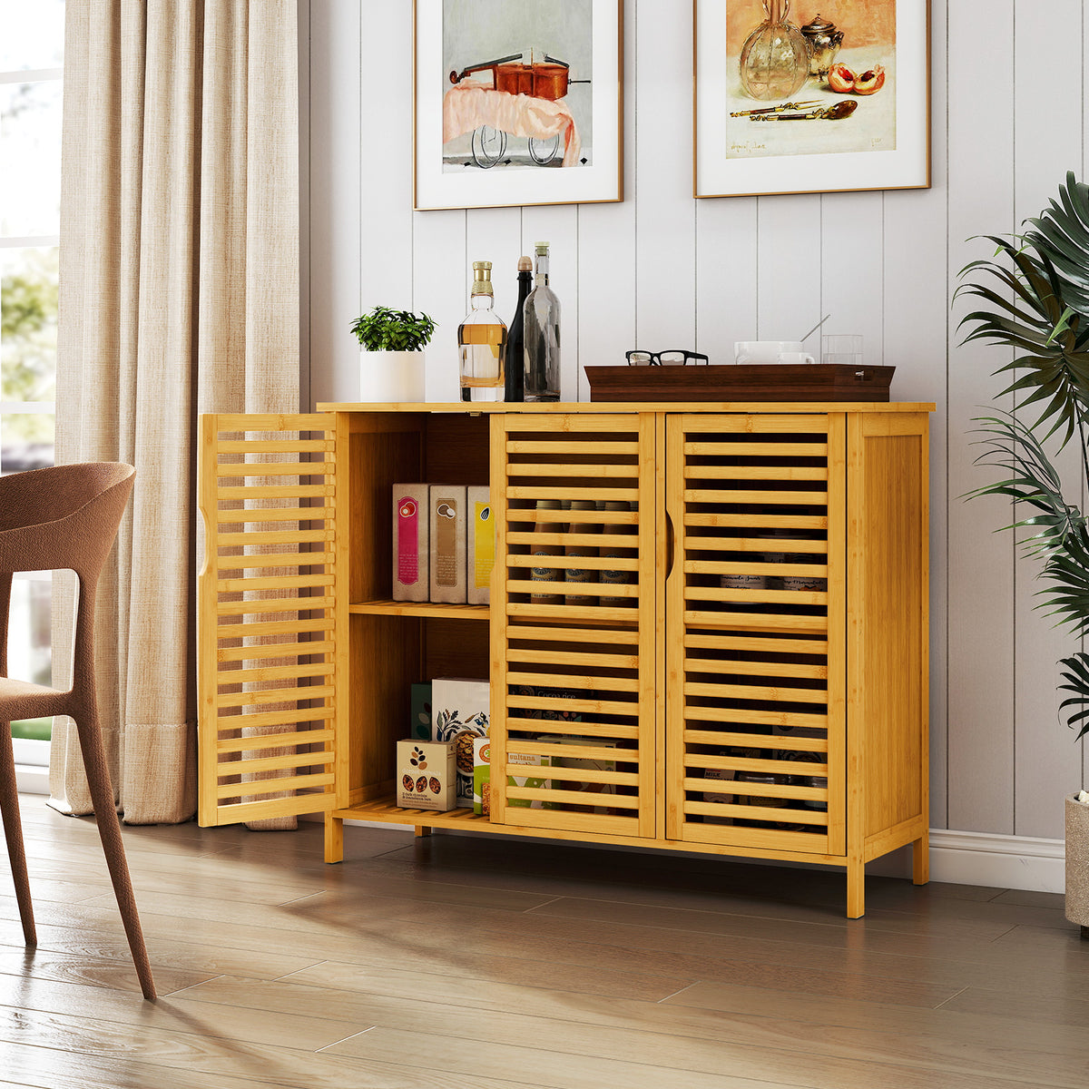 3-Door Bamboo Bathroom Cabinet with Shelves - Natural 40" Wide-Floor Cabinets-DECOROLALA