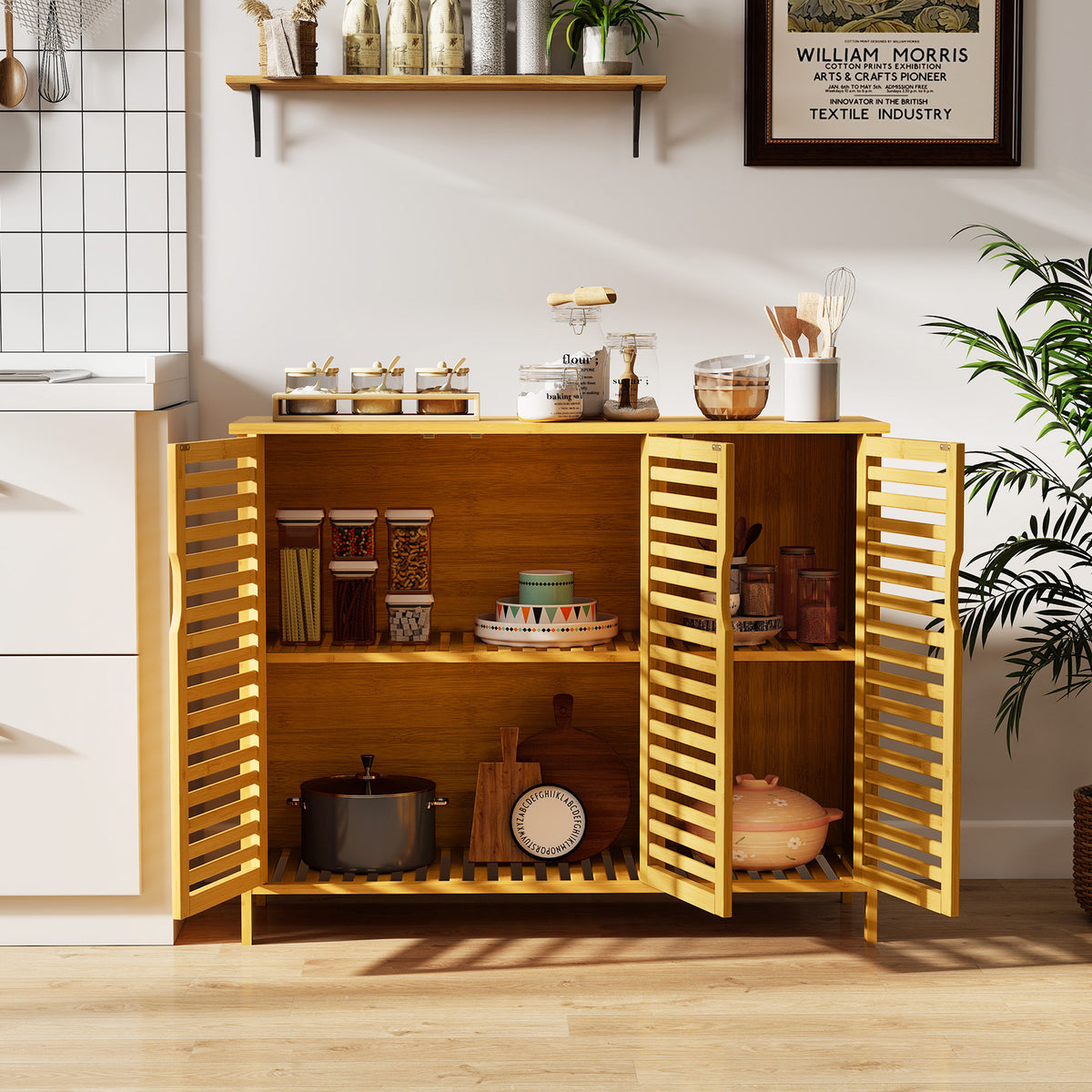 3-Door Bamboo Bathroom Cabinet with Shelves - Natural 40" Wide-Floor Cabinets-DECOROLALA
