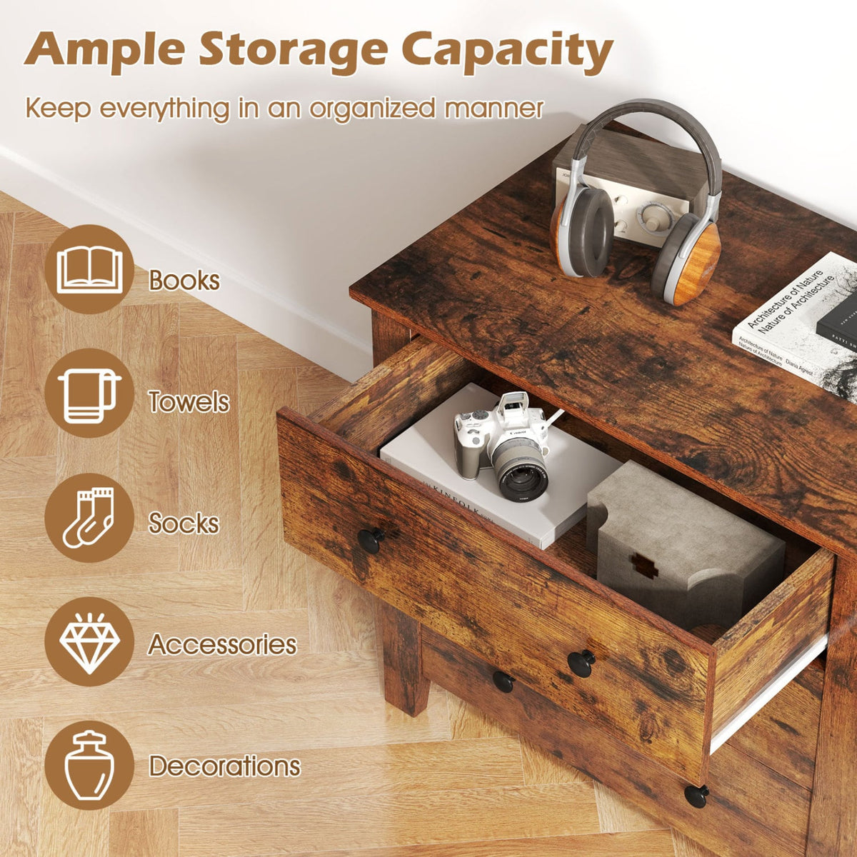 3-Drawer Dresser Chest 2-Pack - Brown (min order qty 2)-Dressers & Chests-DECOROLALA