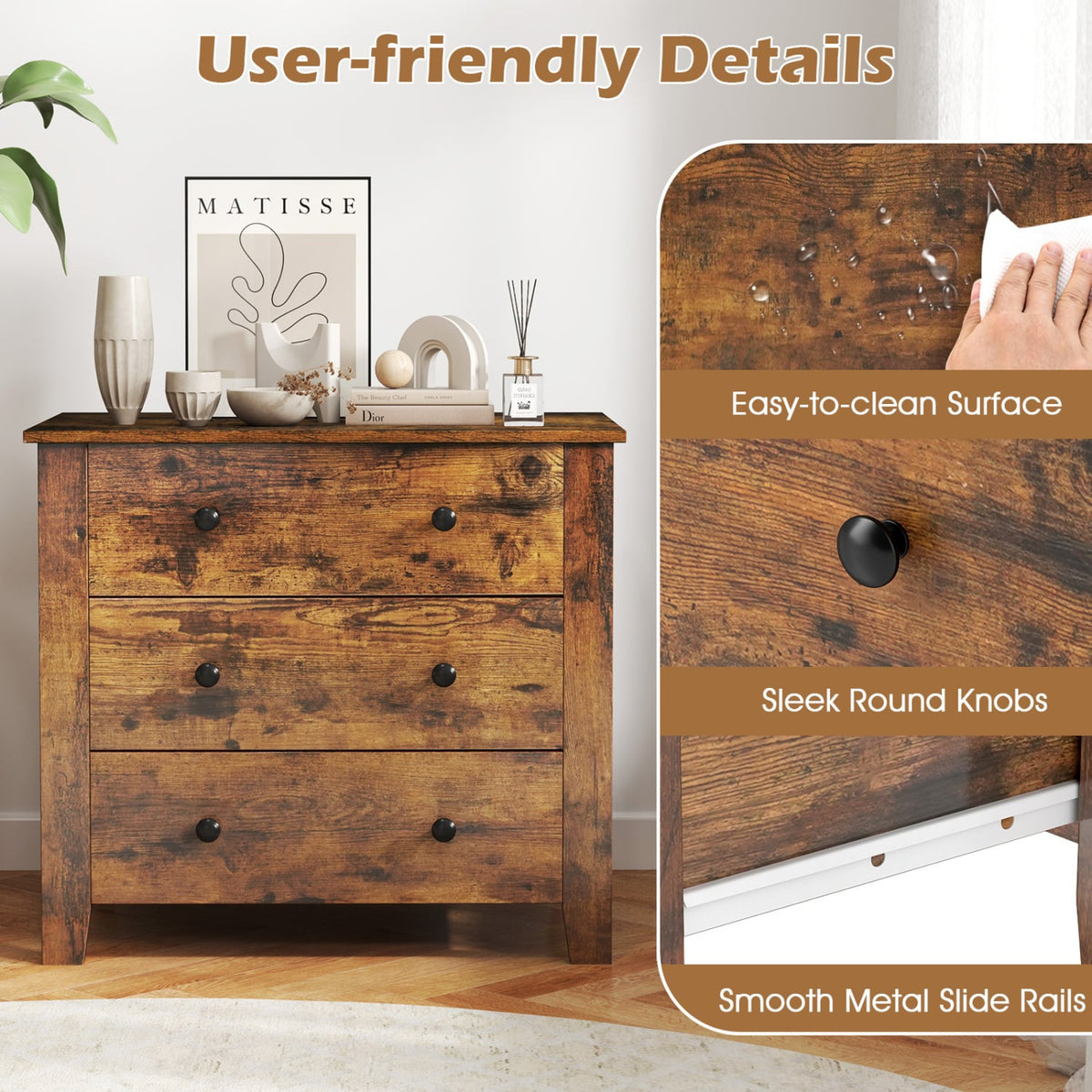 3-Drawer Dresser Chest 2-Pack - Brown (min order qty 2)-Dressers & Chests-DECOROLALA