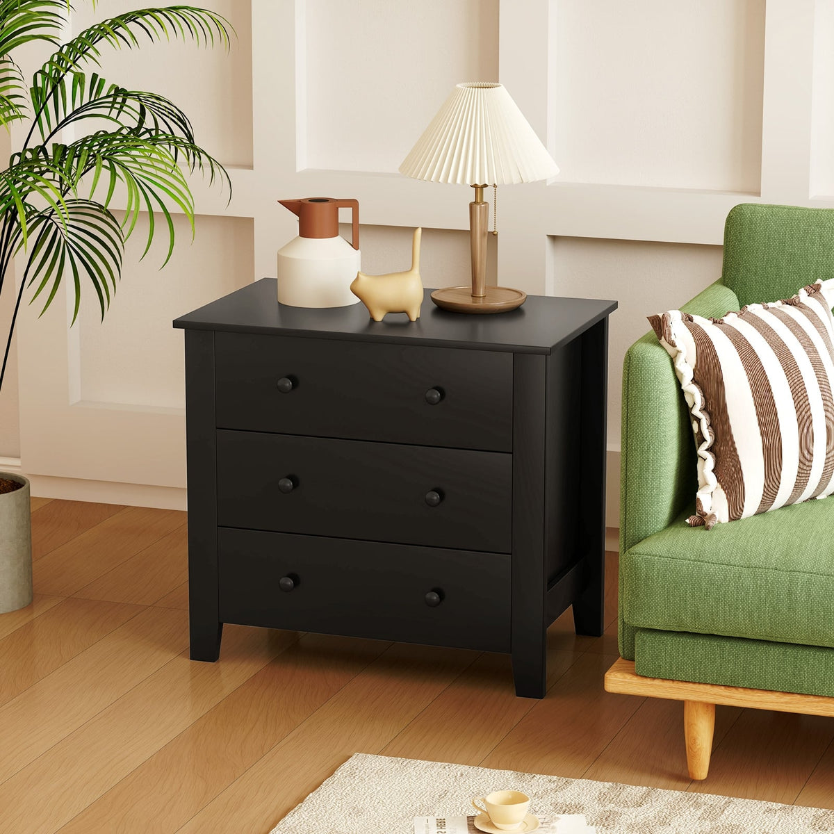 3 Drawer Dresser Chest - Black Wood Grain (min order qty 2)-Dressers & Chests-DECOROLALA