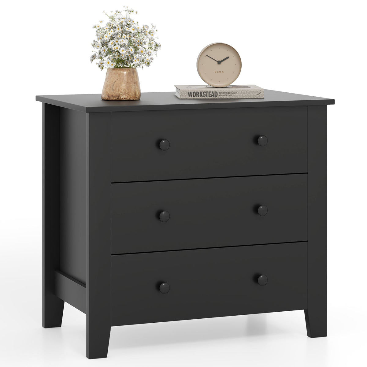 3 Drawer Dresser Chest - Black Wood Grain (min order qty 2)-Dressers & Chests-DECOROLALA
