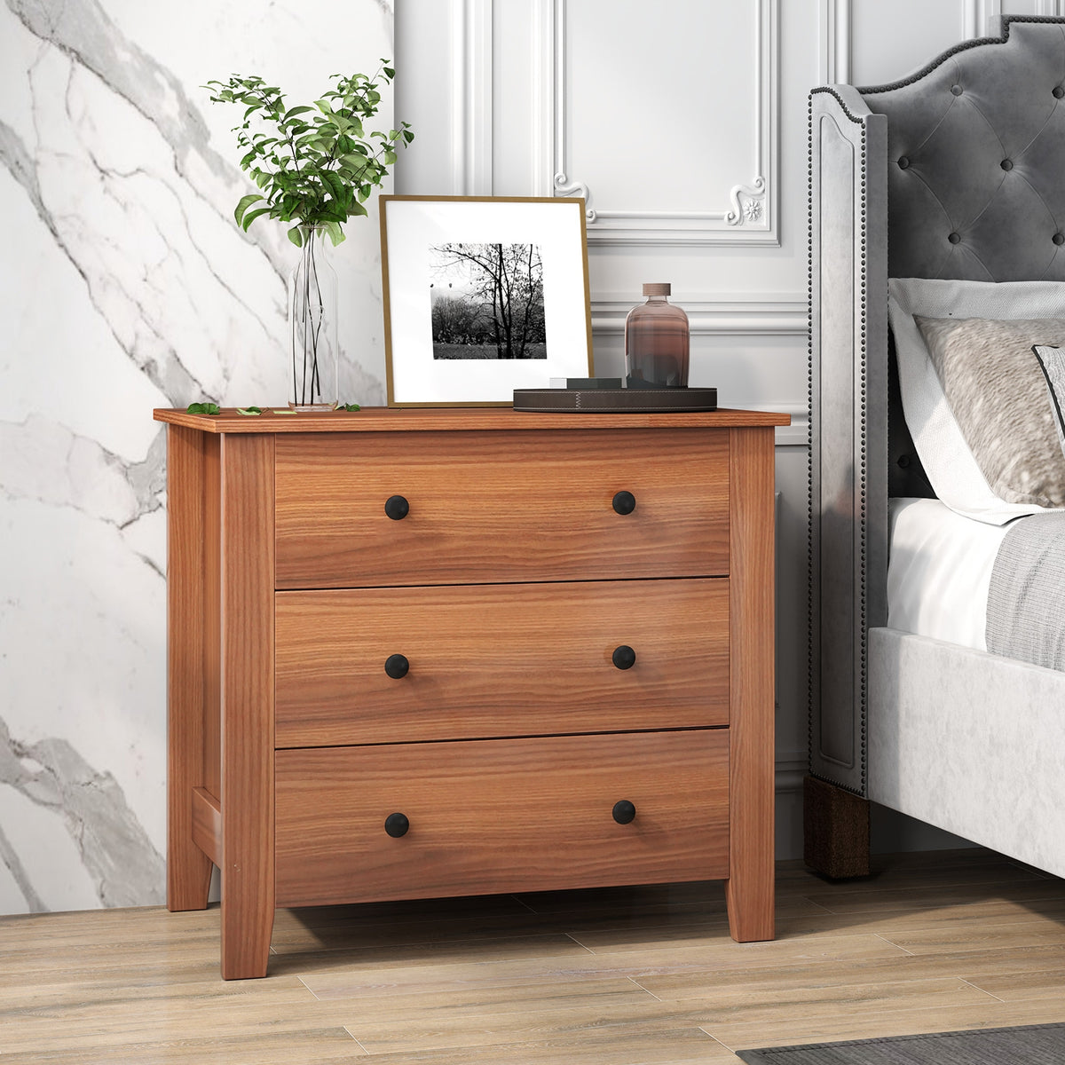 3 Drawer Dresser Chest - Walnut (min order qty 2)-Dressers & Chests-DECOROLALA
