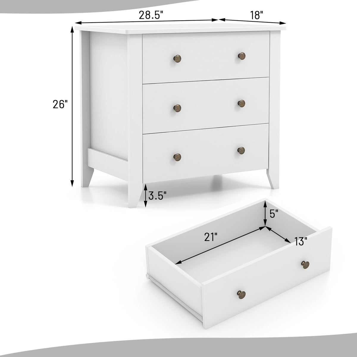 3 Drawer Dresser Chest - White (min order qty 2)-Dressers & Chests-DECOROLALA