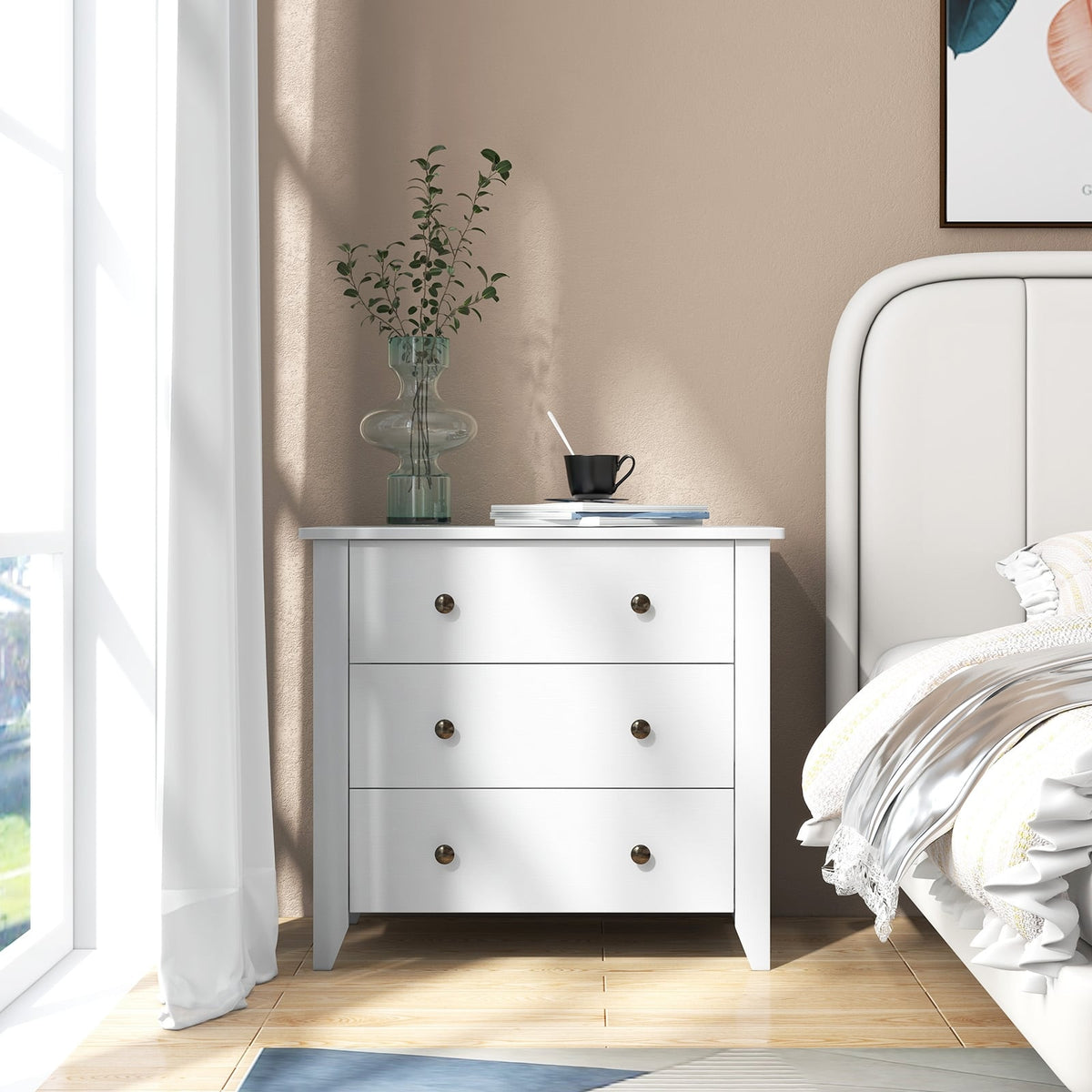 3 Drawer Dresser Chest - White (min order qty 2)-Dressers & Chests-DECOROLALA