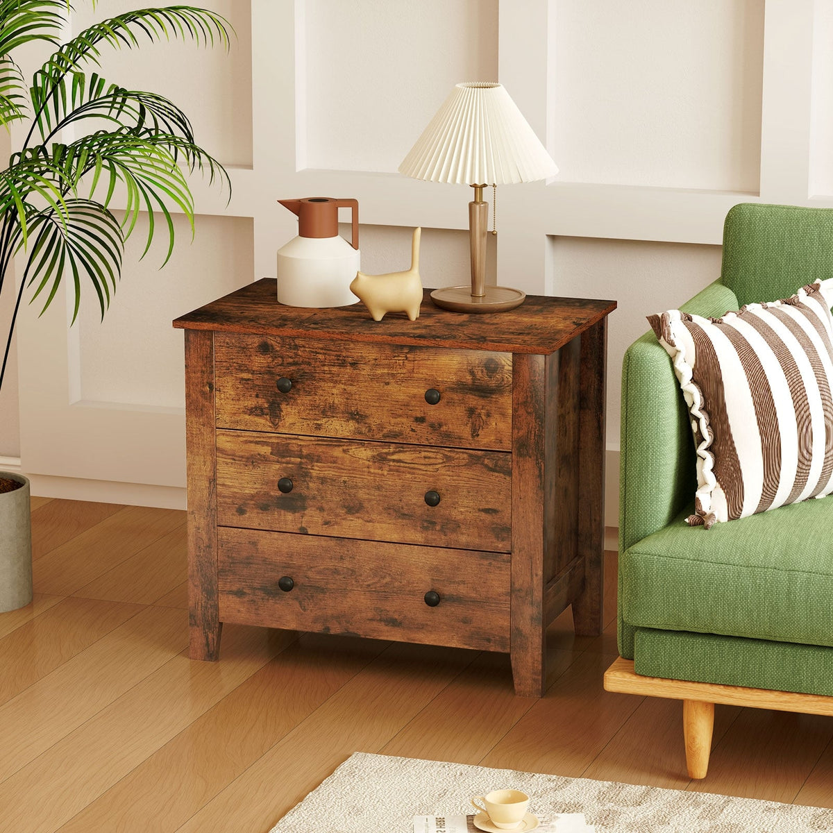 3 Drawer Dresser Chest of Drawers Bedside Table-Rustic Brown-Dressers & Chests-DECOROLALA