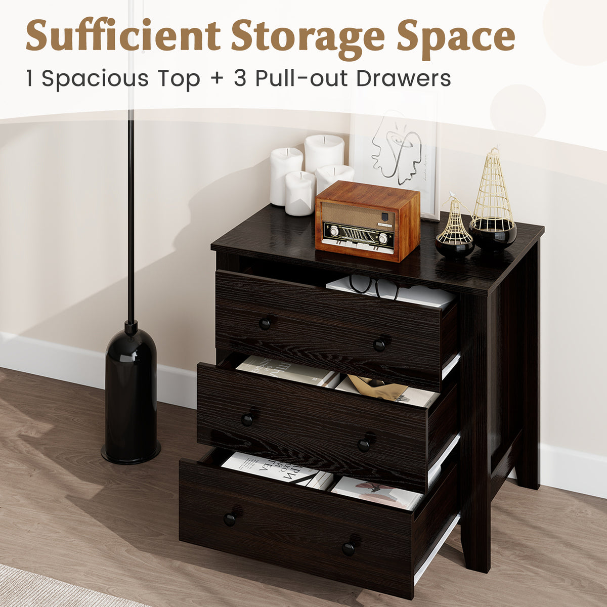 3-Drawer Dresser - Dark Brown (min order qty 2)-Dressers & Chests-DECOROLALA