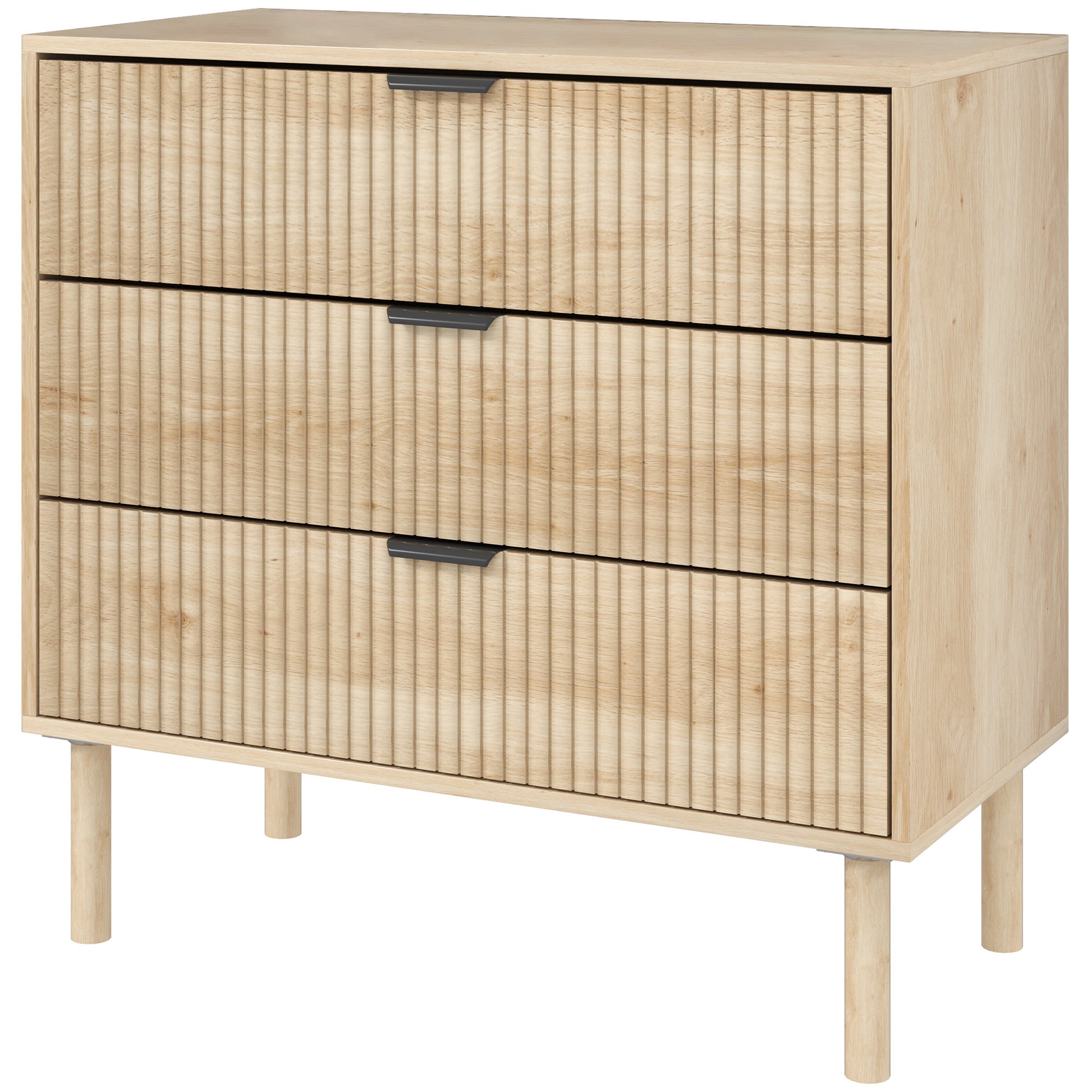 3 Drawer Dresser - Oak Fluted Chest of Drawers-DECOROLALA