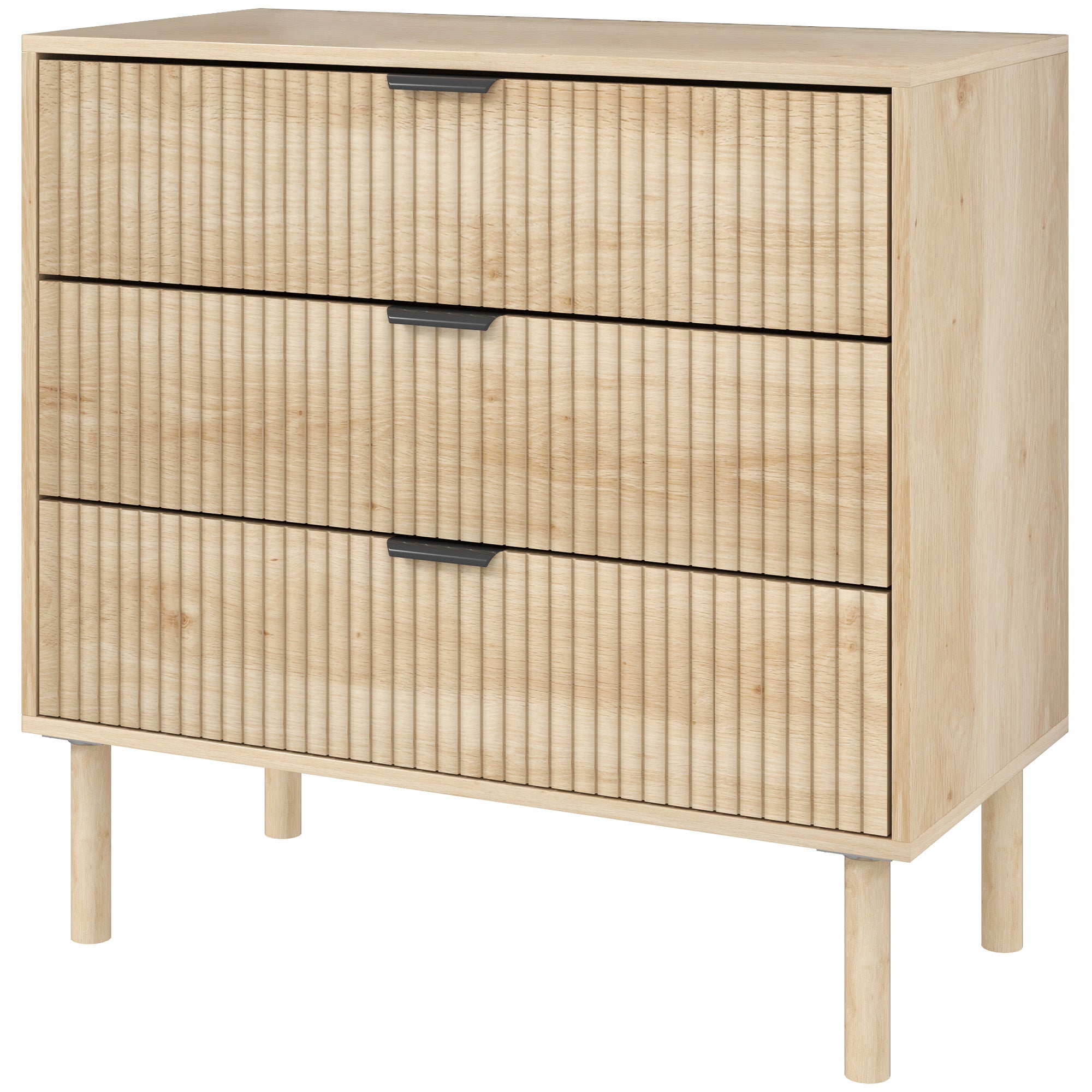 3 Drawer Dresser - Oak Fluted Chest of Drawers-DECOROLALA