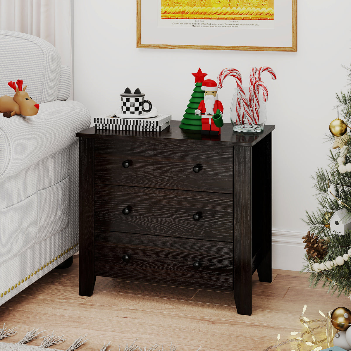 3-Drawer Dresser Wide Chest of Drawers Modern Large Nightstand Closet Storage Organizer-Dark Brown-Dressers & Chests-DECOROLALA
