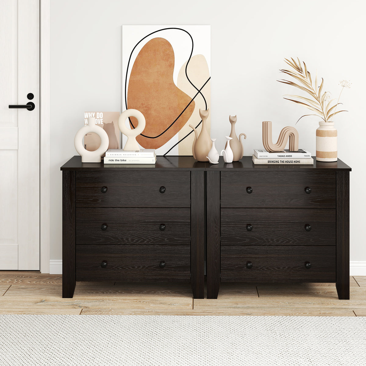 3-Drawer Dresser Wide Chest of Drawers Modern Large Nightstand Closet Storage Organizer-Dark Brown-Dressers & Chests-DECOROLALA