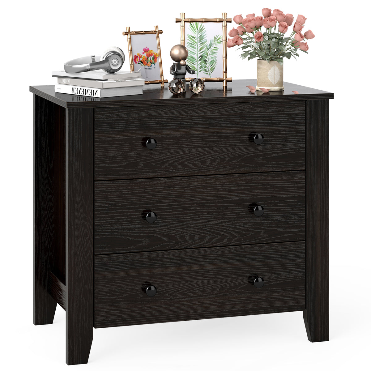 3-Drawer Dresser Wide Chest of Drawers Modern Large Nightstand Closet Storage Organizer-Dark Brown-Dressers & Chests-DECOROLALA