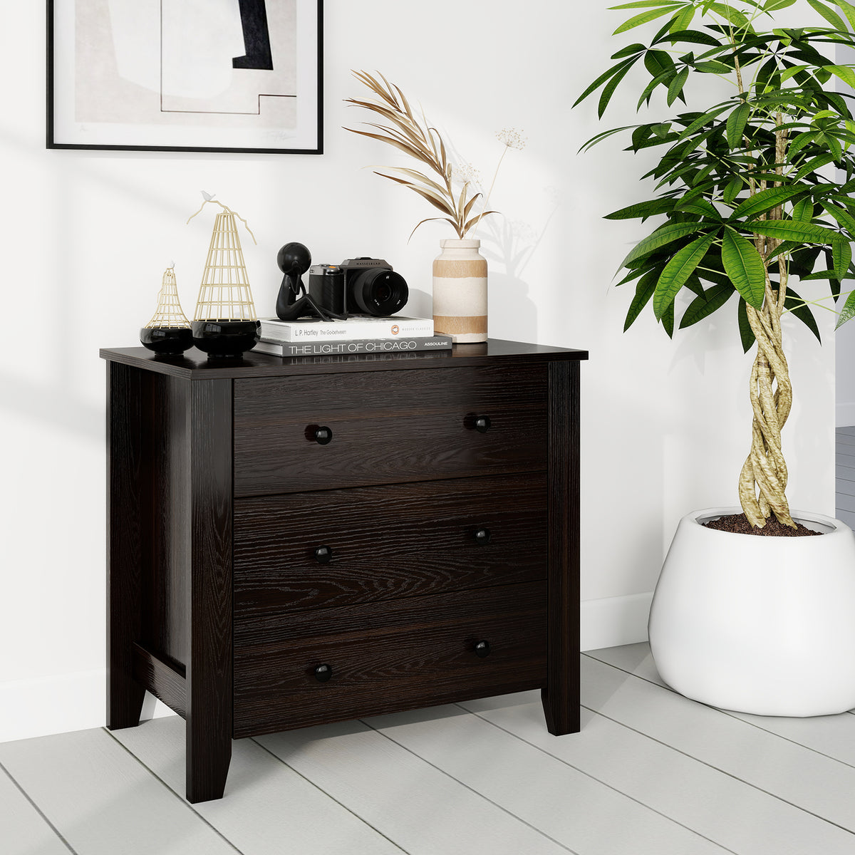 3-Drawer Dresser Wide Chest of Drawers Modern Large Nightstand Closet Storage Organizer-Dark Brown-Dressers & Chests-DECOROLALA