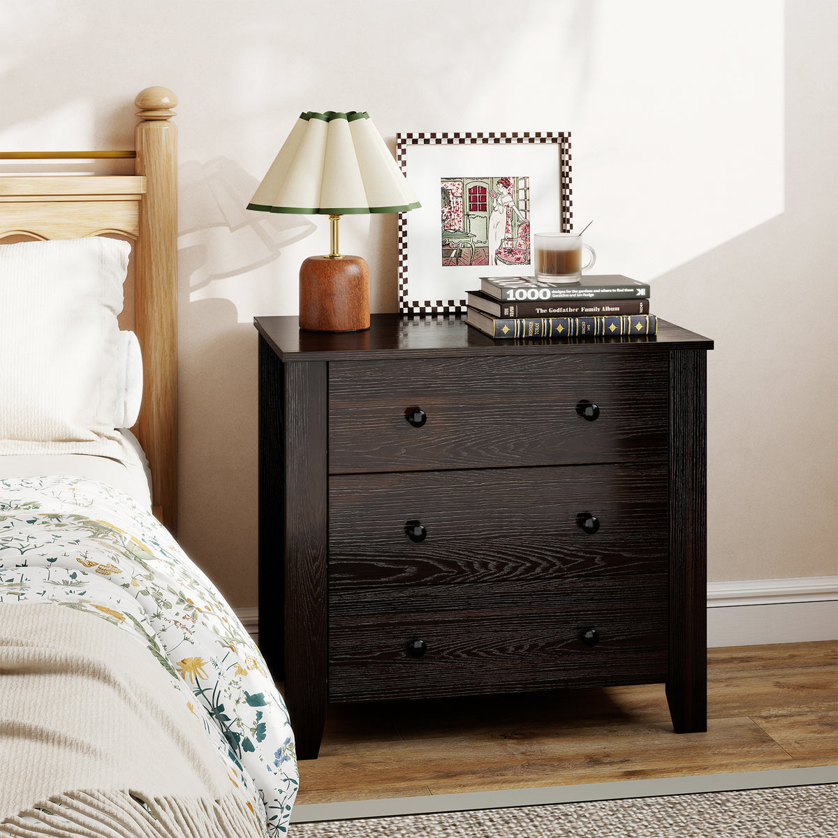 3-Drawer Dresser Wide Chest of Drawers Modern Large Nightstand Closet Storage Organizer-Dark Brown-Dressers & Chests-DECOROLALA