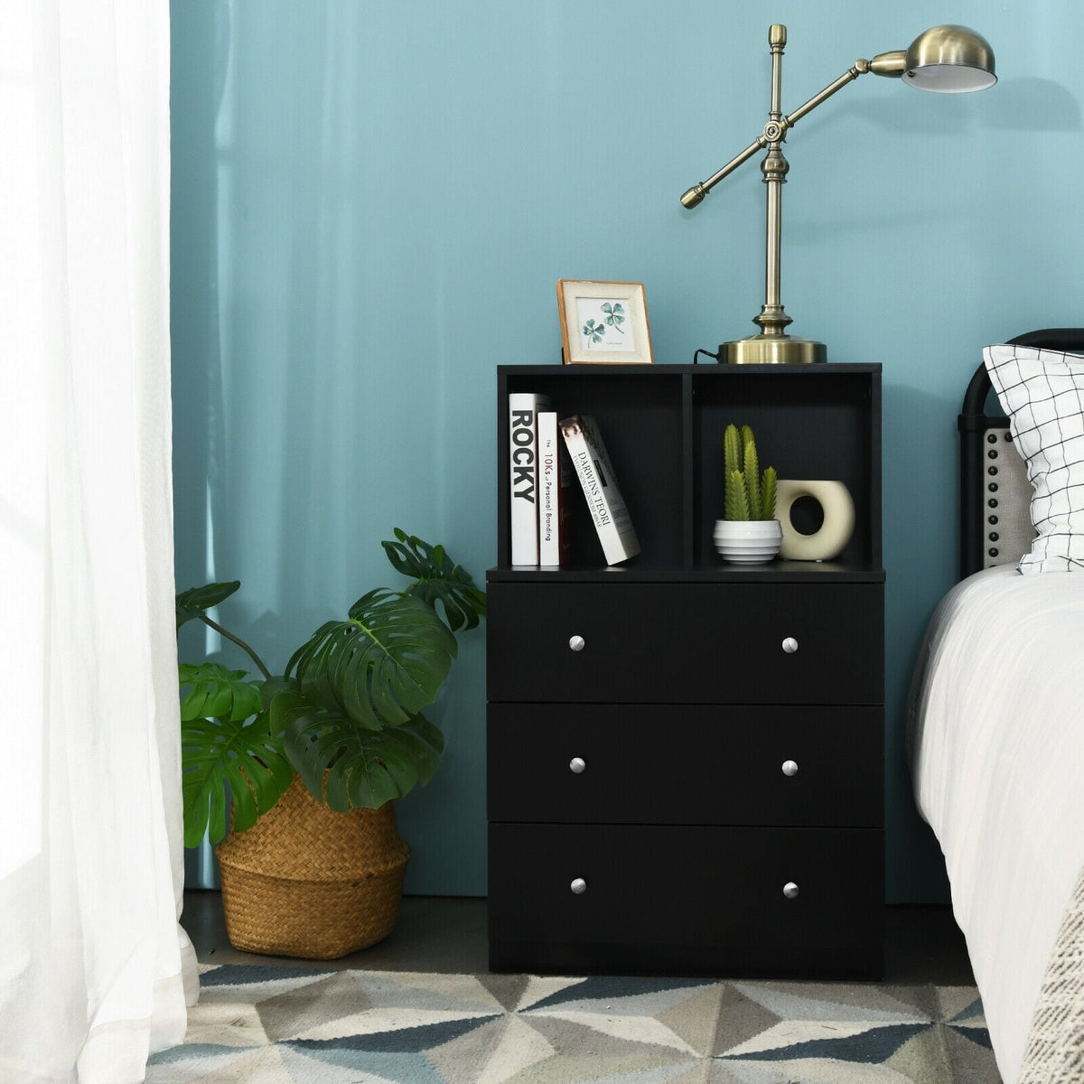 3 Drawer Dresser with Cubbies - Black (min order qty 2)-Dressers & Chests-DECOROLALA