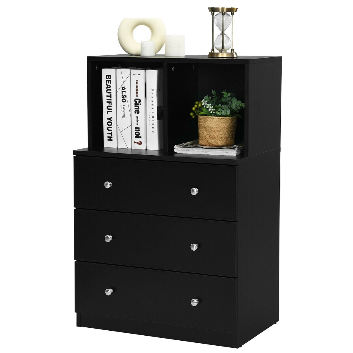 3 Drawer Dresser with Cubbies - Black (min order qty 2)-Dressers & Chests-DECOROLALA