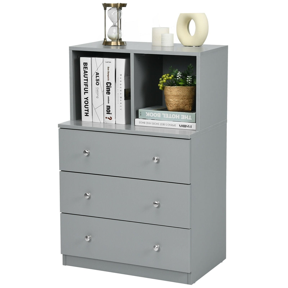 3 Drawer Dresser with Cubbies - Gray (min order qty 2)-Dressers & Chests-DECOROLALA