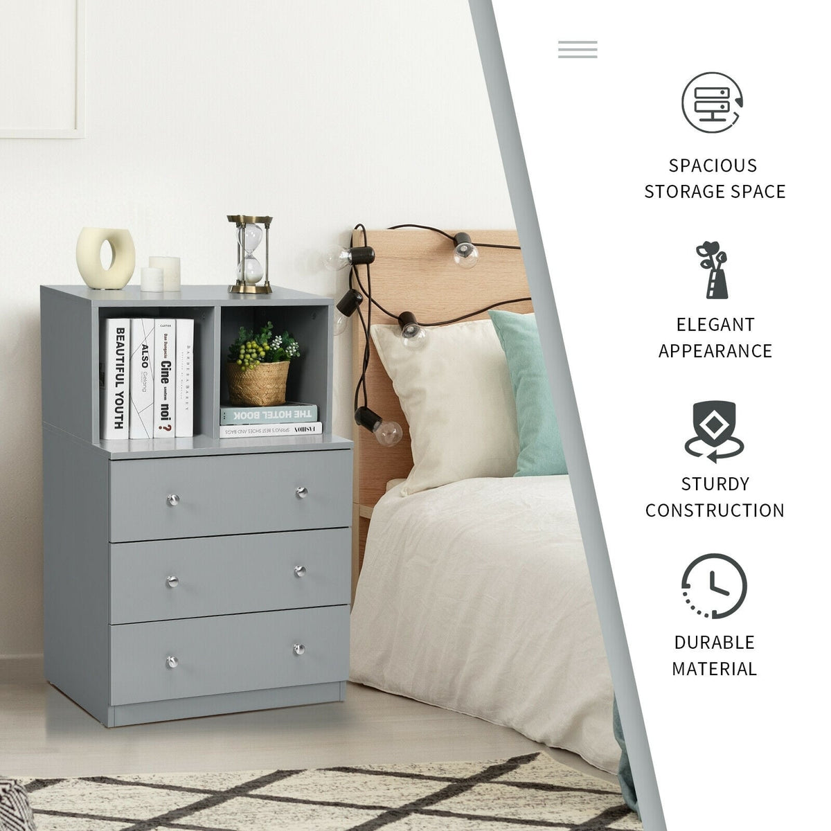 3 Drawer Dresser with Cubbies - Gray (min order qty 2)-Dressers & Chests-DECOROLALA