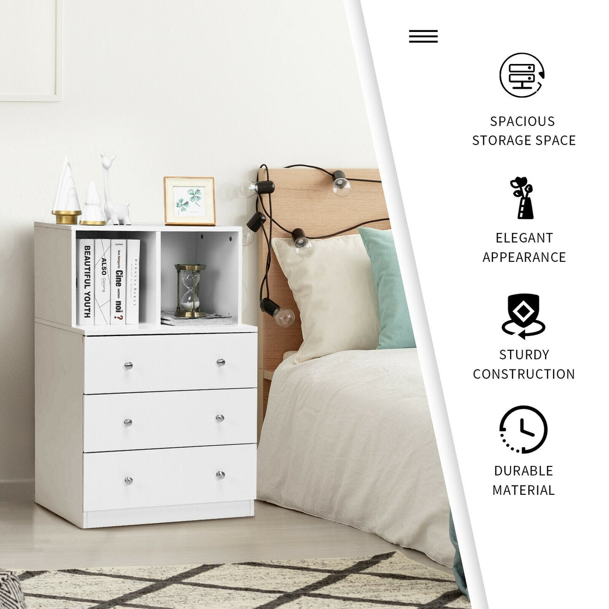 3 Drawer Dresser with Cubbies - White (min order qty 2)-Dressers & Chests-DECOROLALA
